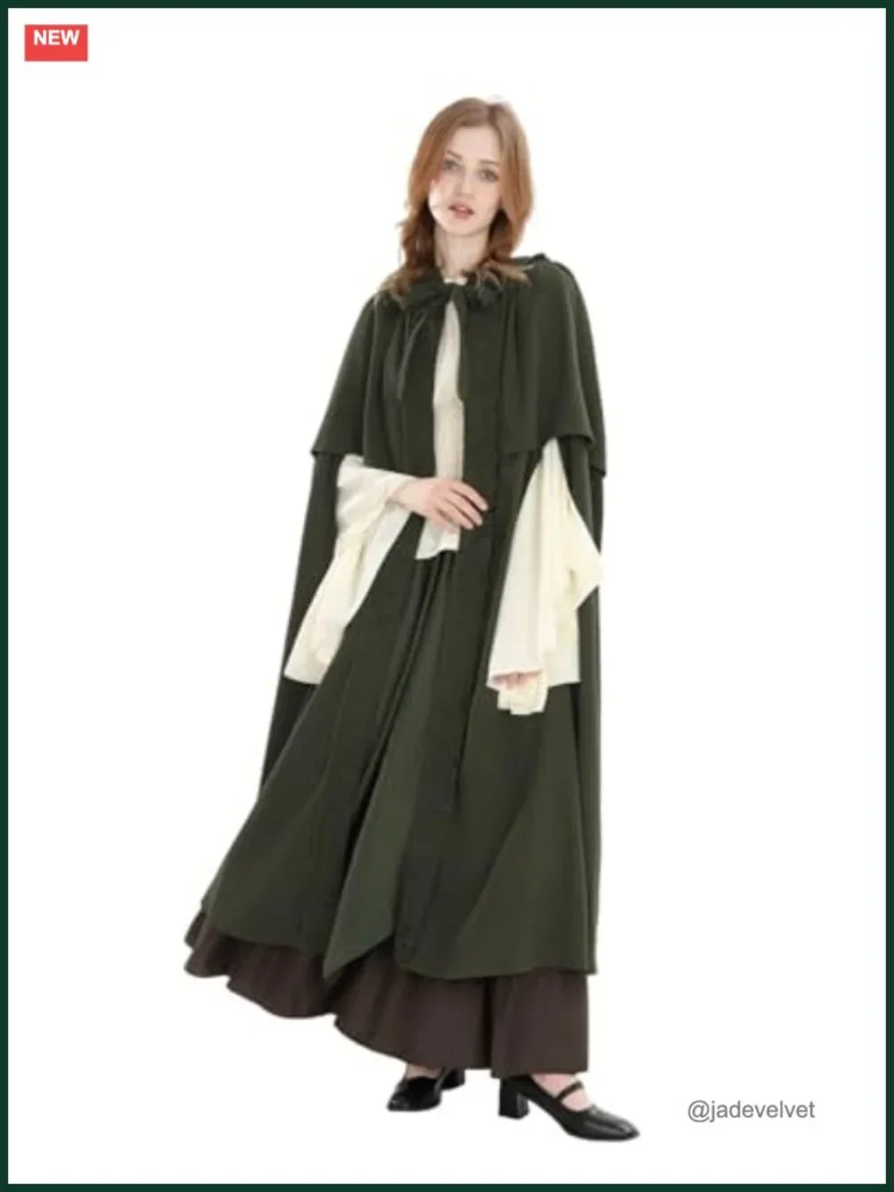 Faux Suede Hooded Cape Medieval Witch Costume Cosplay Cloak Adult